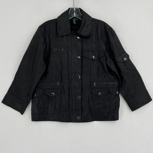 Ralph Lauren Jackets & Blazers - Ralph Lauren Womens Military Jacket Size Large Black 100% Linen Safari Utility